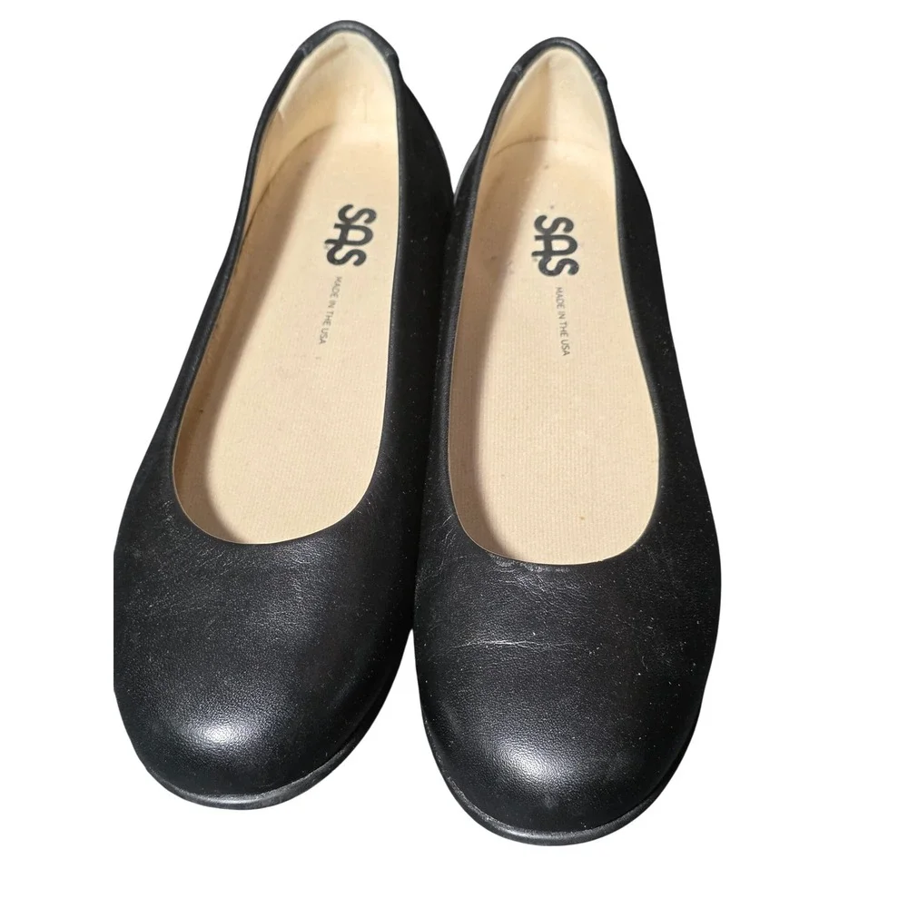 SAS Scenic Black Leather Ballet Flats Womens 6.5 N Narrow‎ Made in USA D7 938857